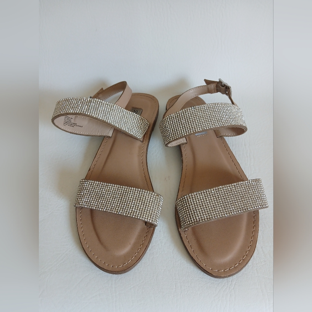 Steve Madden Tan Sandals with Silver Rhinestones